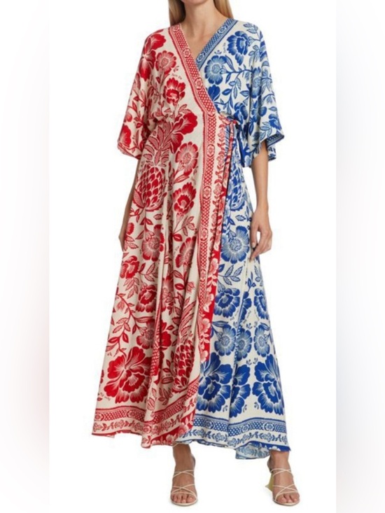 Farm Rio Dresses & Skirts - Farm Rio Pineapple Garden Two-Toned Wrap Maxi Dress Small Bohemian Red White